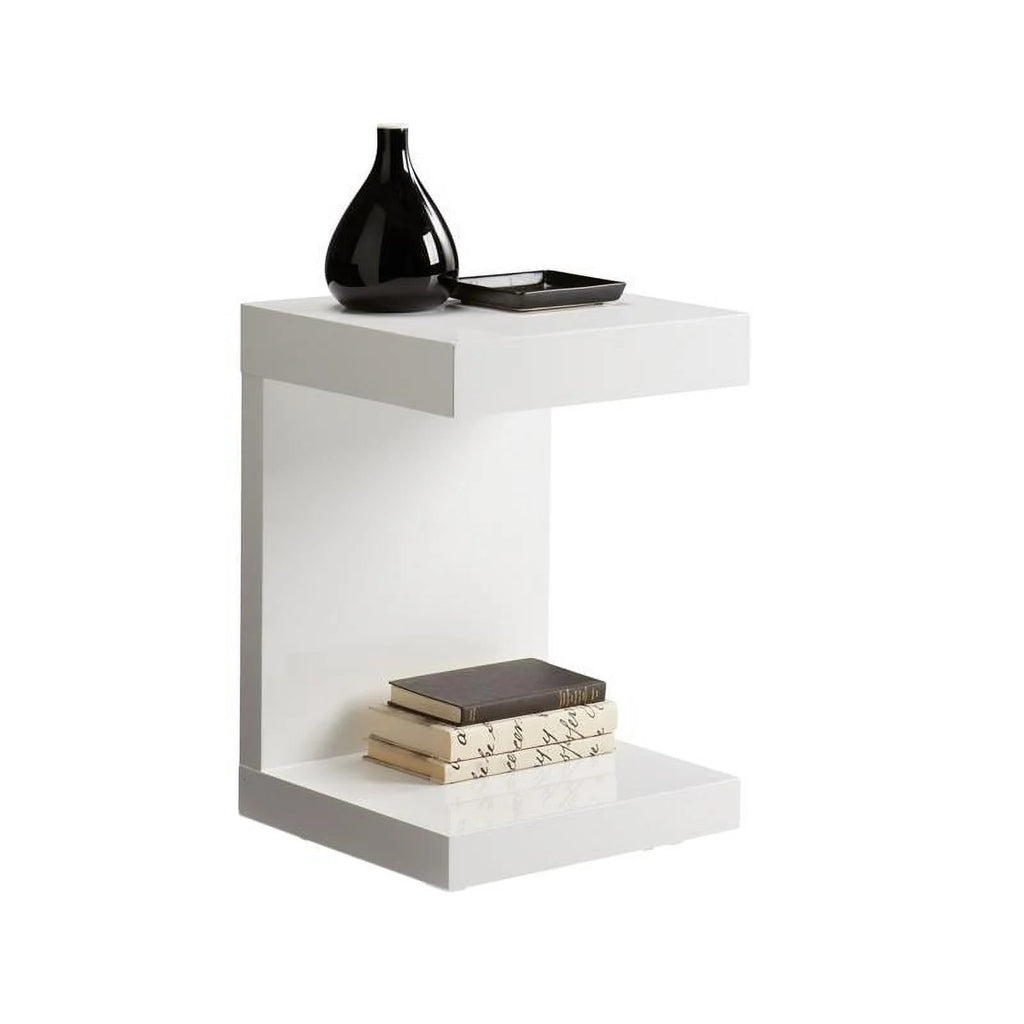 16" C-shaped End Table Set of 2 High Gloss White D8660