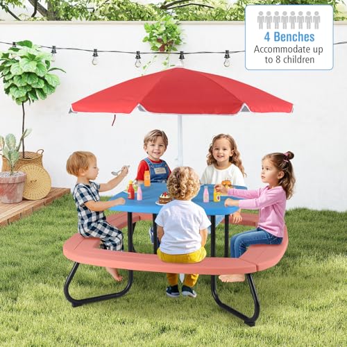 Kids Picnic Table and Chair Set with Umbrella B128843