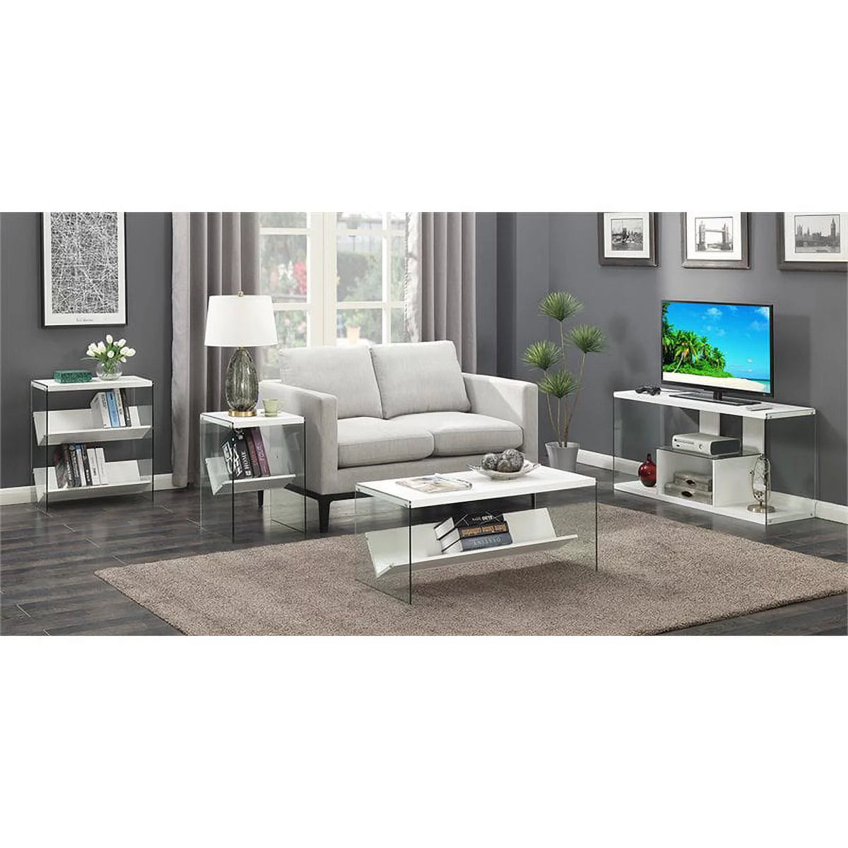 White Wood and Clear Glass Coffee Table N266