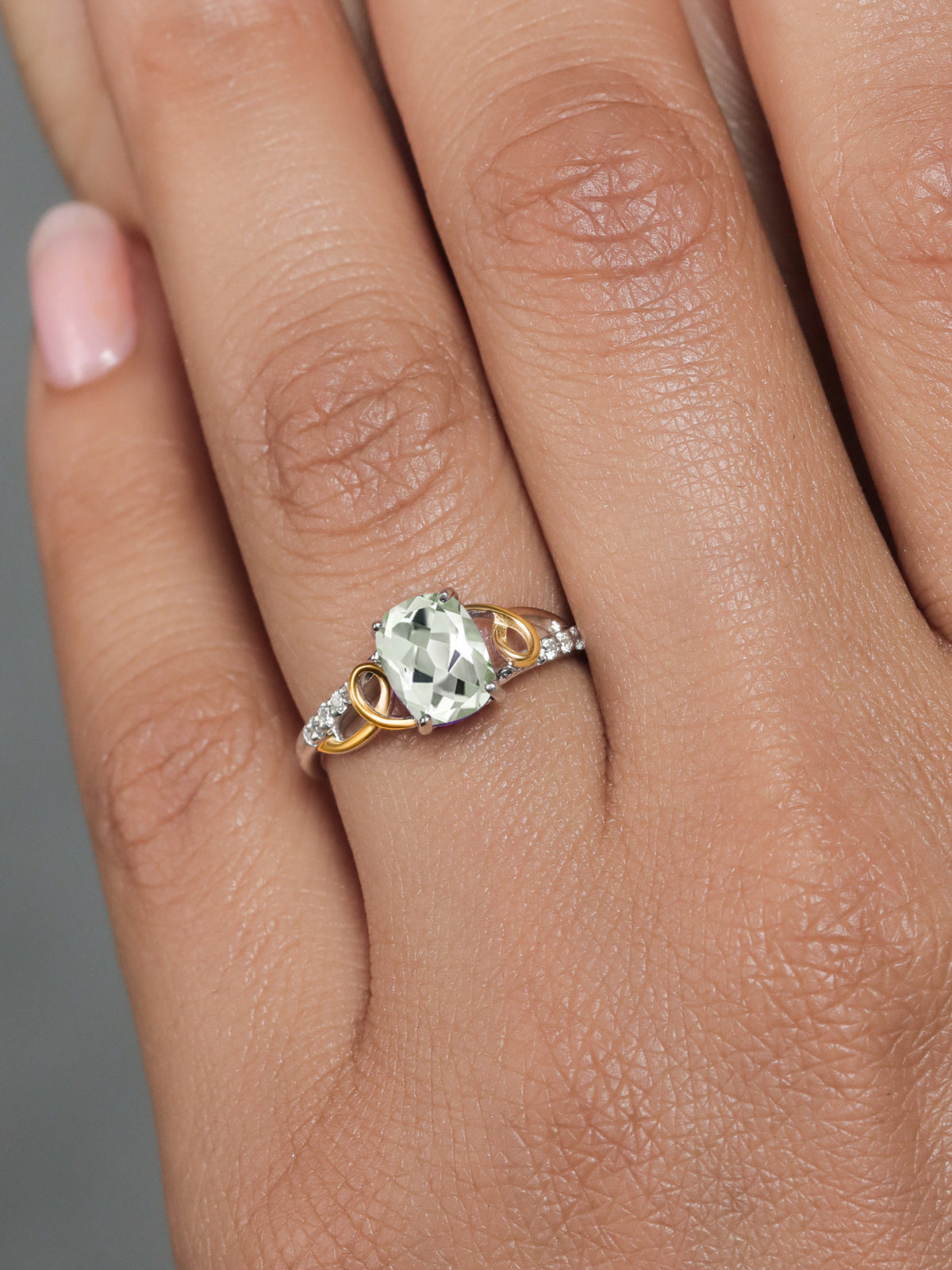 2 Tone 10K Yellow Gold and 925 Sterling Silver Green Prasiolite and White Lab Grown Diamond Ring D106831