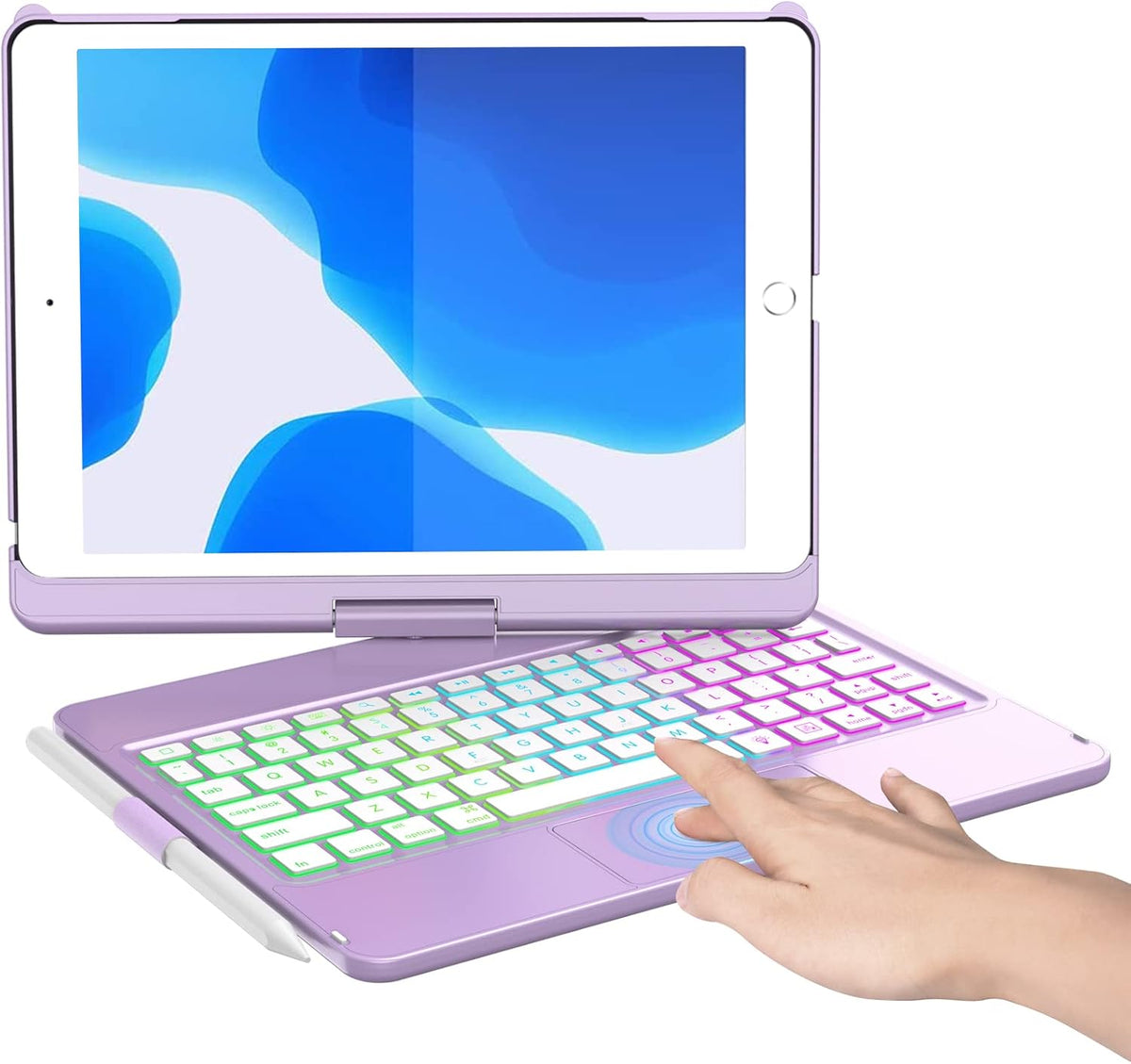 iPad 9th Generation Case with Keyboard and Pencil Holder, Backlit, Touchpad (Purple) J281