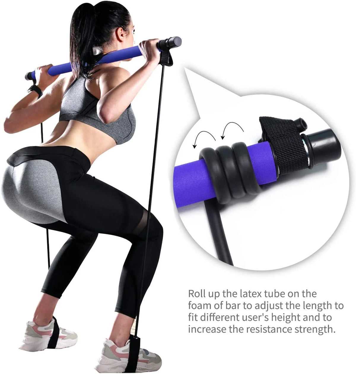 Blue Portable Pilates Bar with Resistance Bands Loop Set F562285