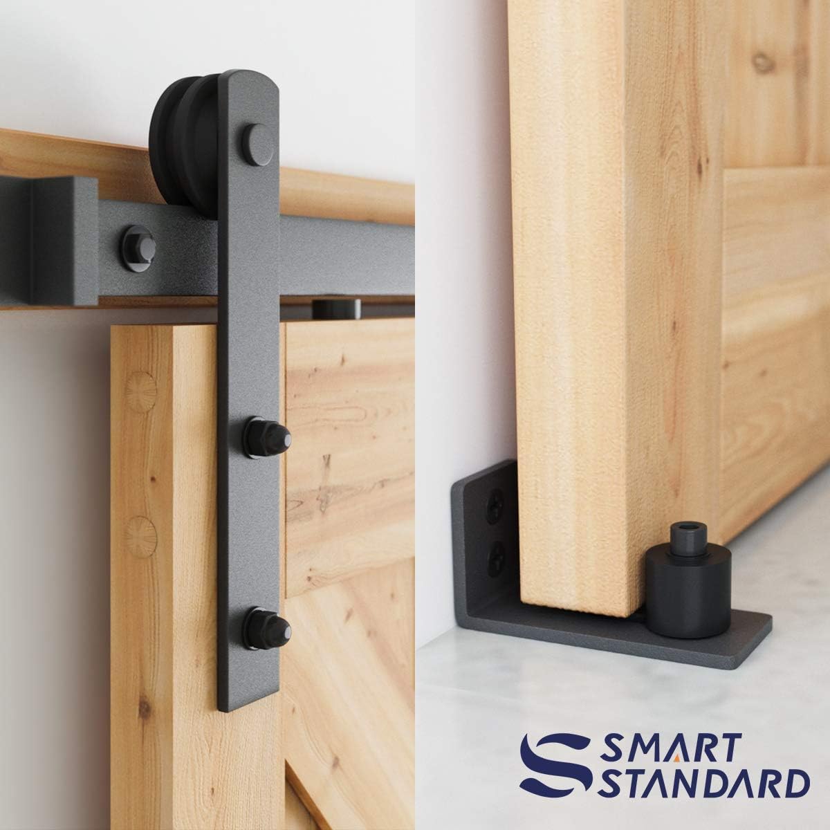 6.6 FT Heavy Duty Sliding Barn Door Hardware Kit, Black, Pack of 2 G897