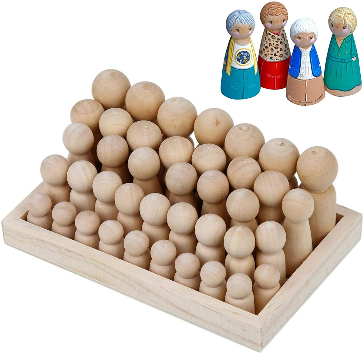 Natural Wood Peg Dolls Pack of 40 with Storage Case P568