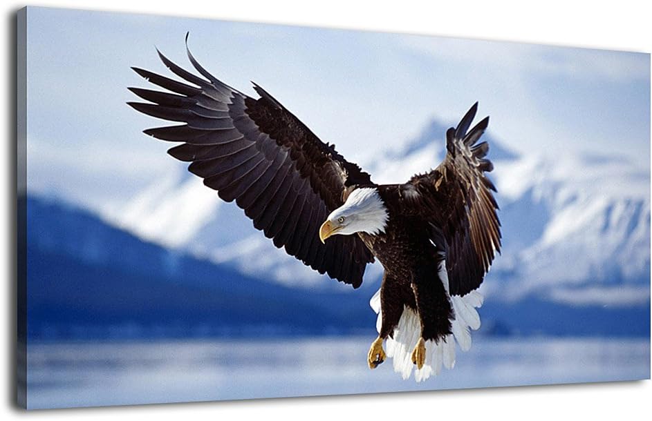 Framed Canvas Wall Art Bald Eagle Painting 20 x 40 R78447