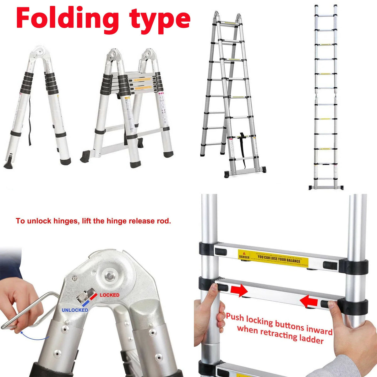 16.5FT Aluminum Telescoping Extension Ladder T2605