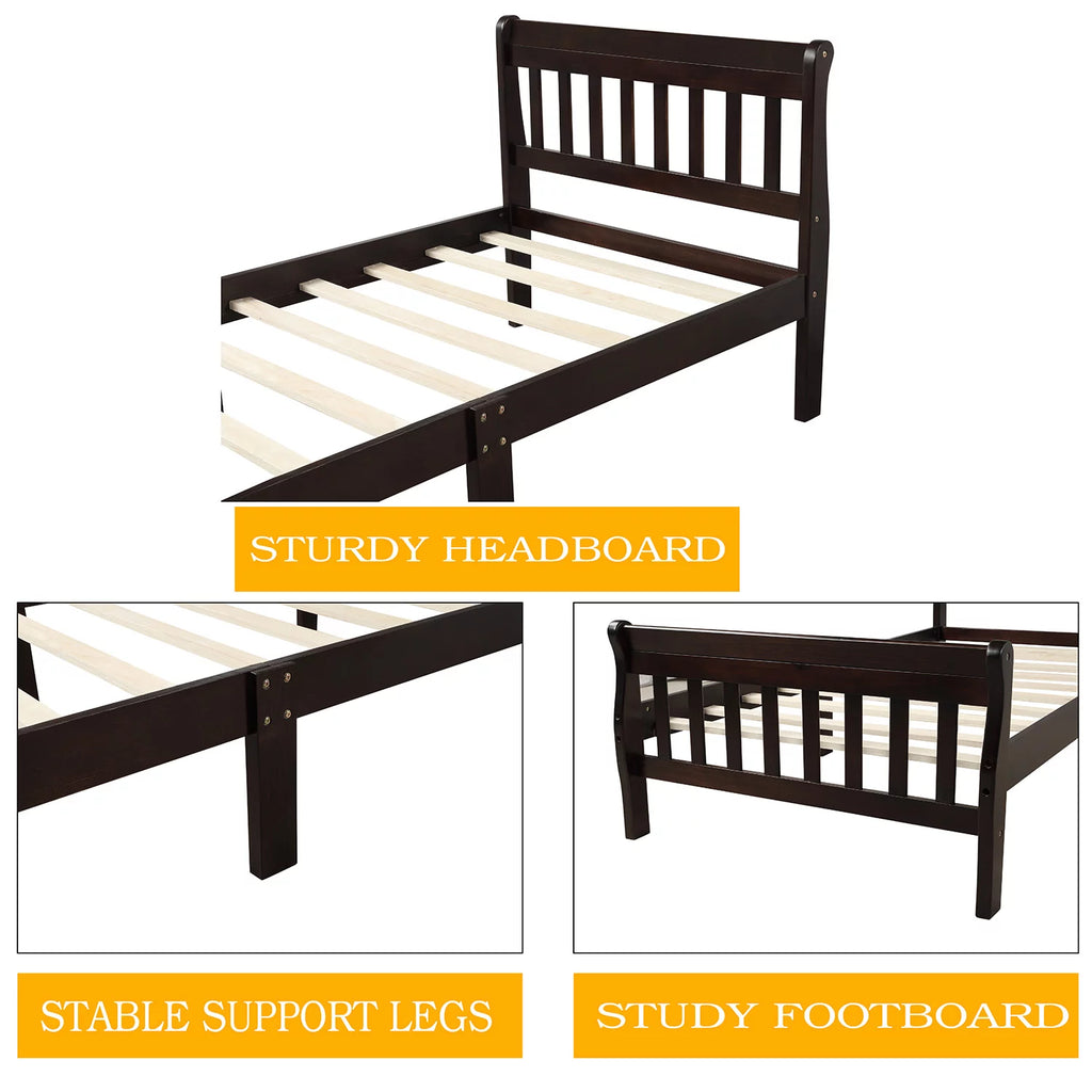 Wood Twin Size Platform Bed Frame with Headboard and Footboard E99119