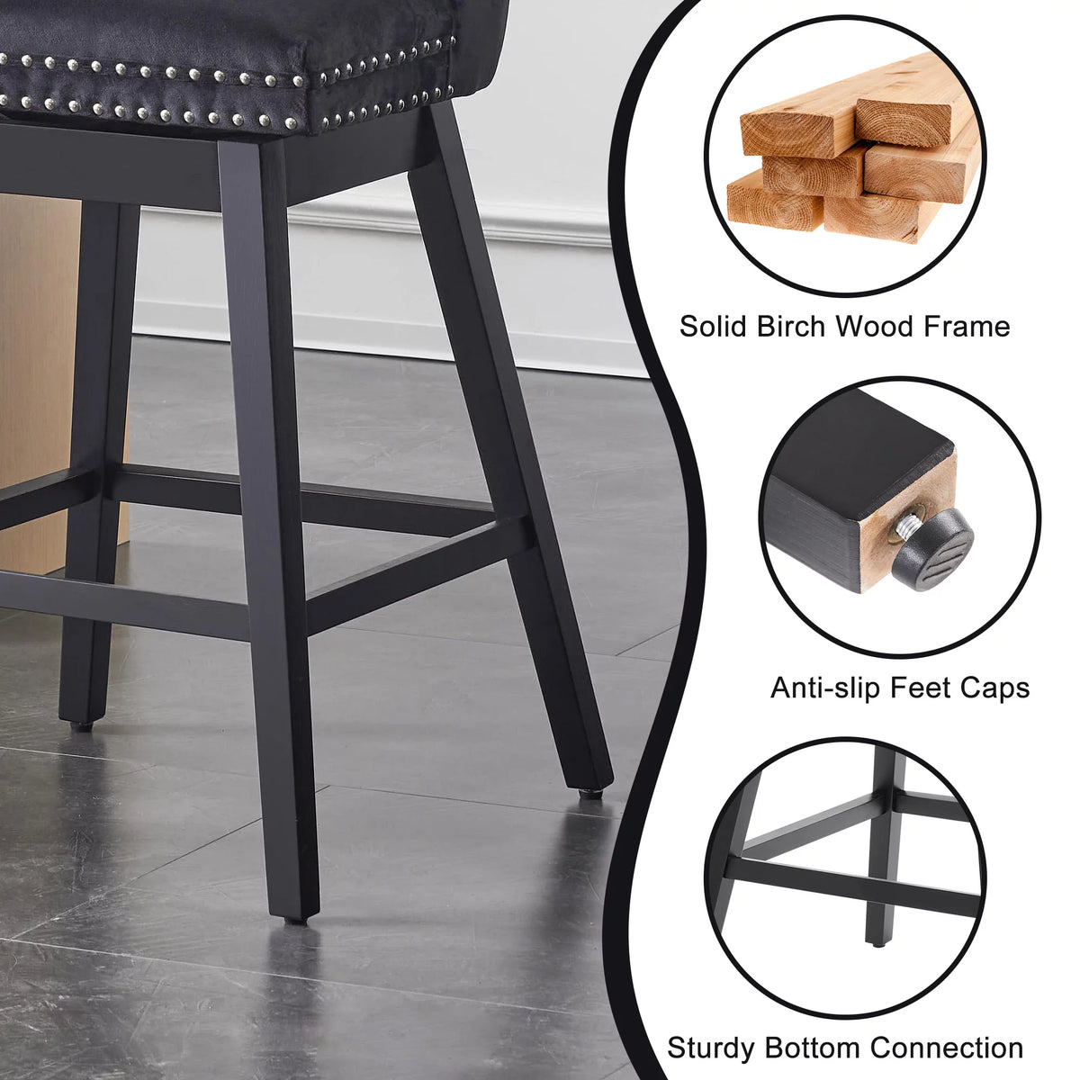 Velvet Swivel Bar Stools Set of 4 A59768