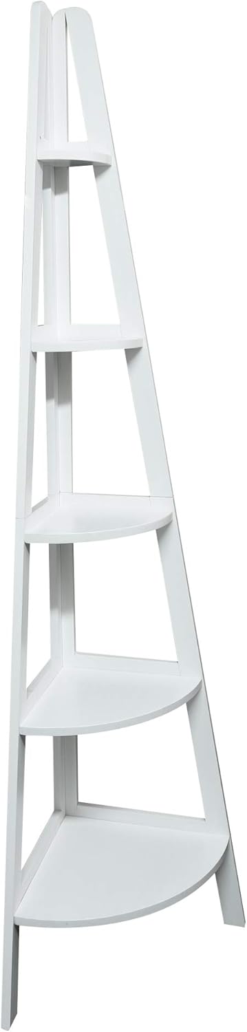 White 5-Shelf Corner Ladder Bookcase Z395