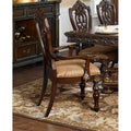 Fabric Upholstered Wooden Arm Chair Set of 2 Cherry Brown I4348