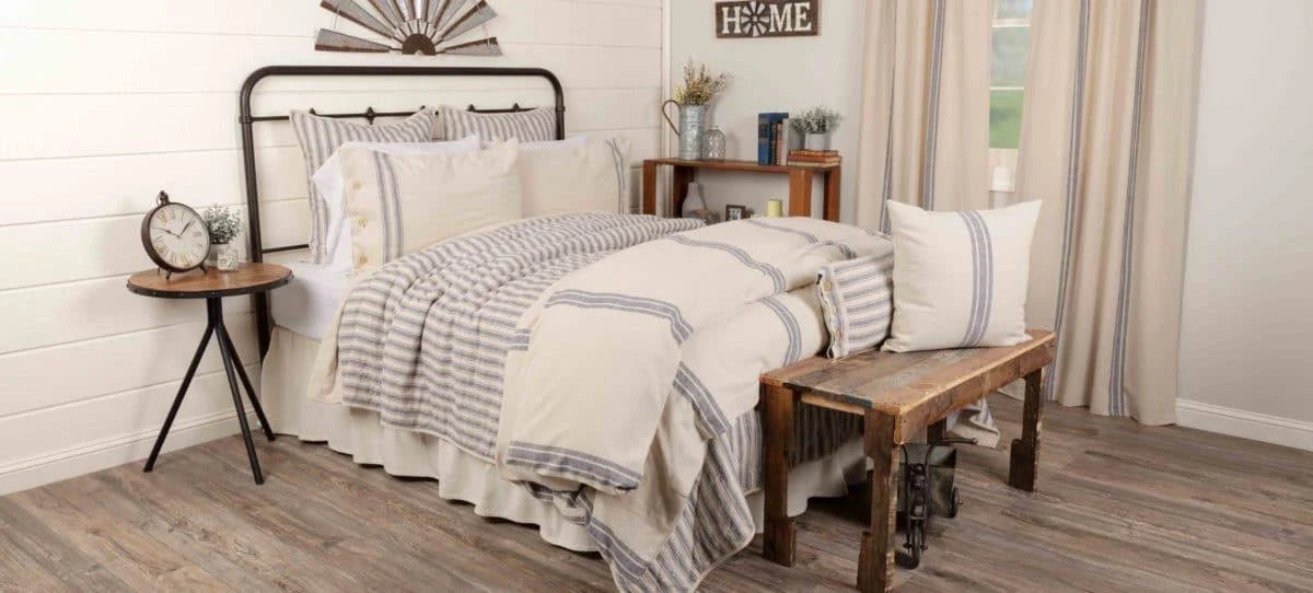 Blue Ticking Stripe Quilt, California King V337