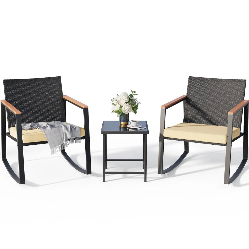 3-Piece Patio Wicker Chairs Set with Glass Coffee Table Q966170