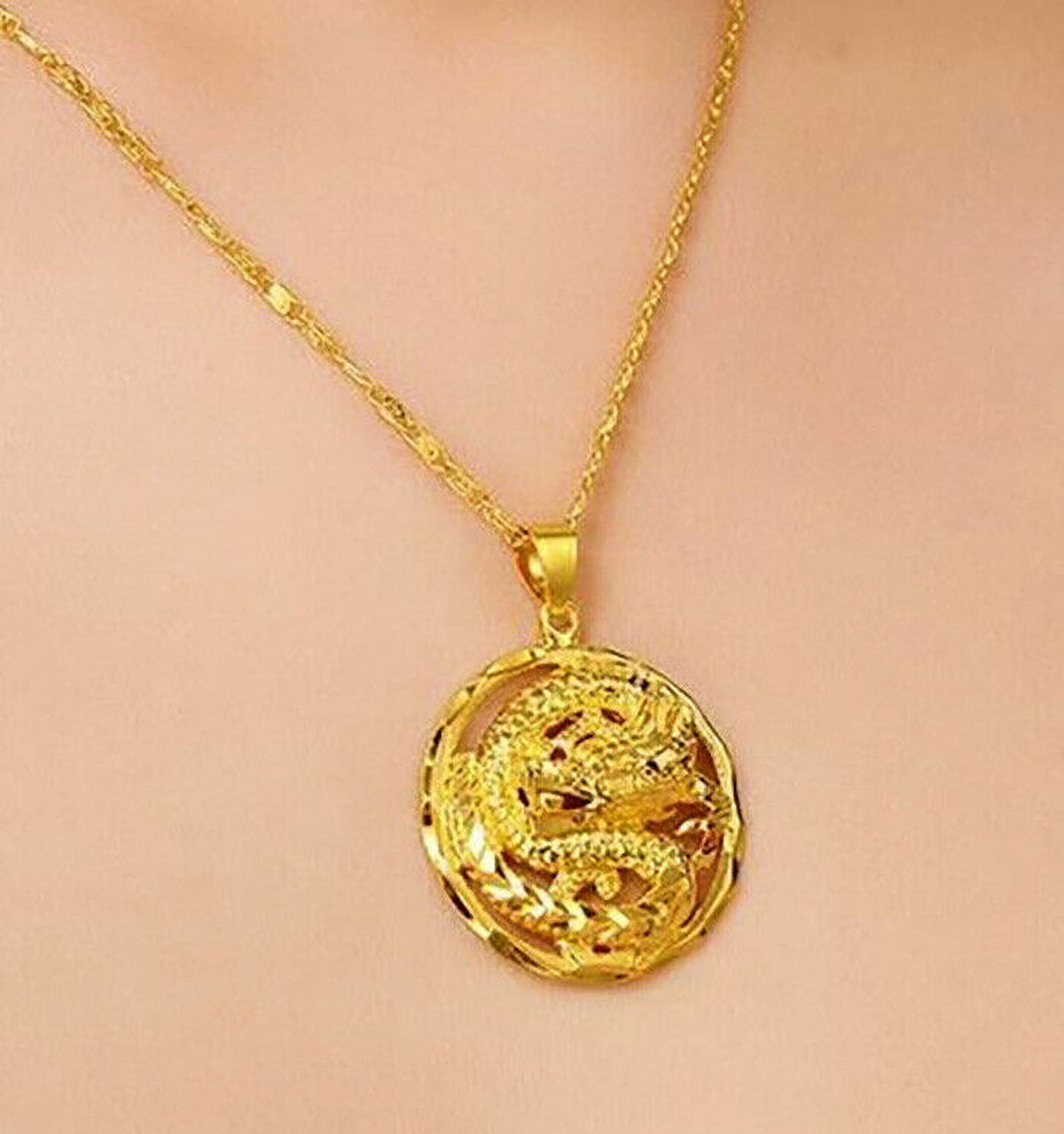 18k Yellow Gold Filled Over Silver 24" Dragon Pendant Necklace W805693