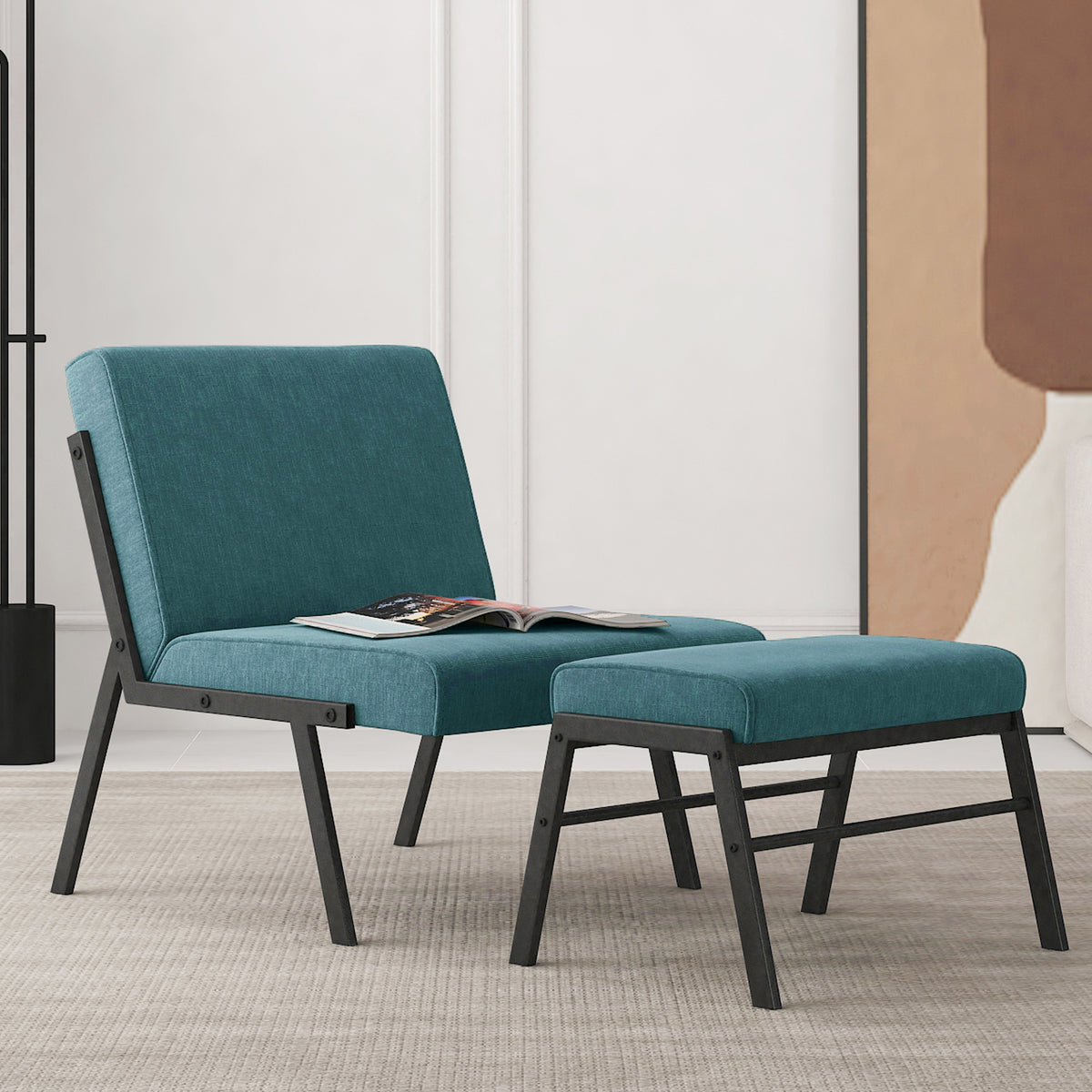 Green Linen Accent Chair with Ottoman S773725