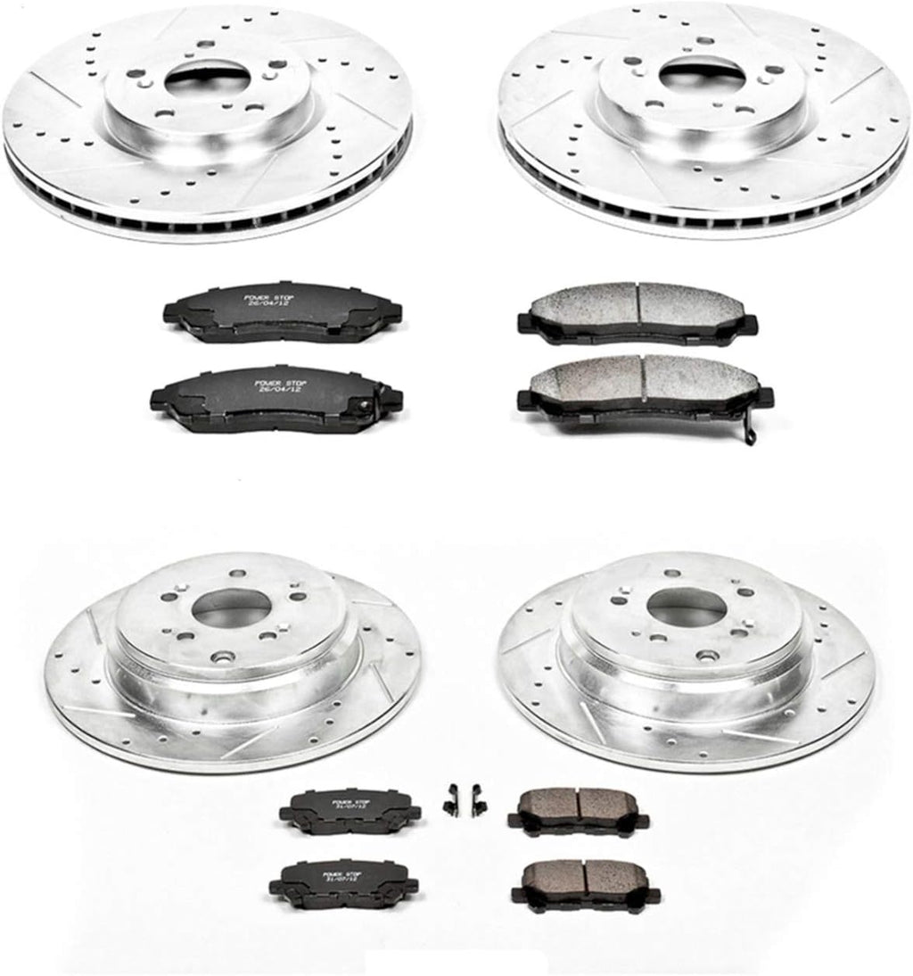 Front and Rear Carbon Fiber Brake Pads with Drilled & Slotted Brake Rotors Kit N6611