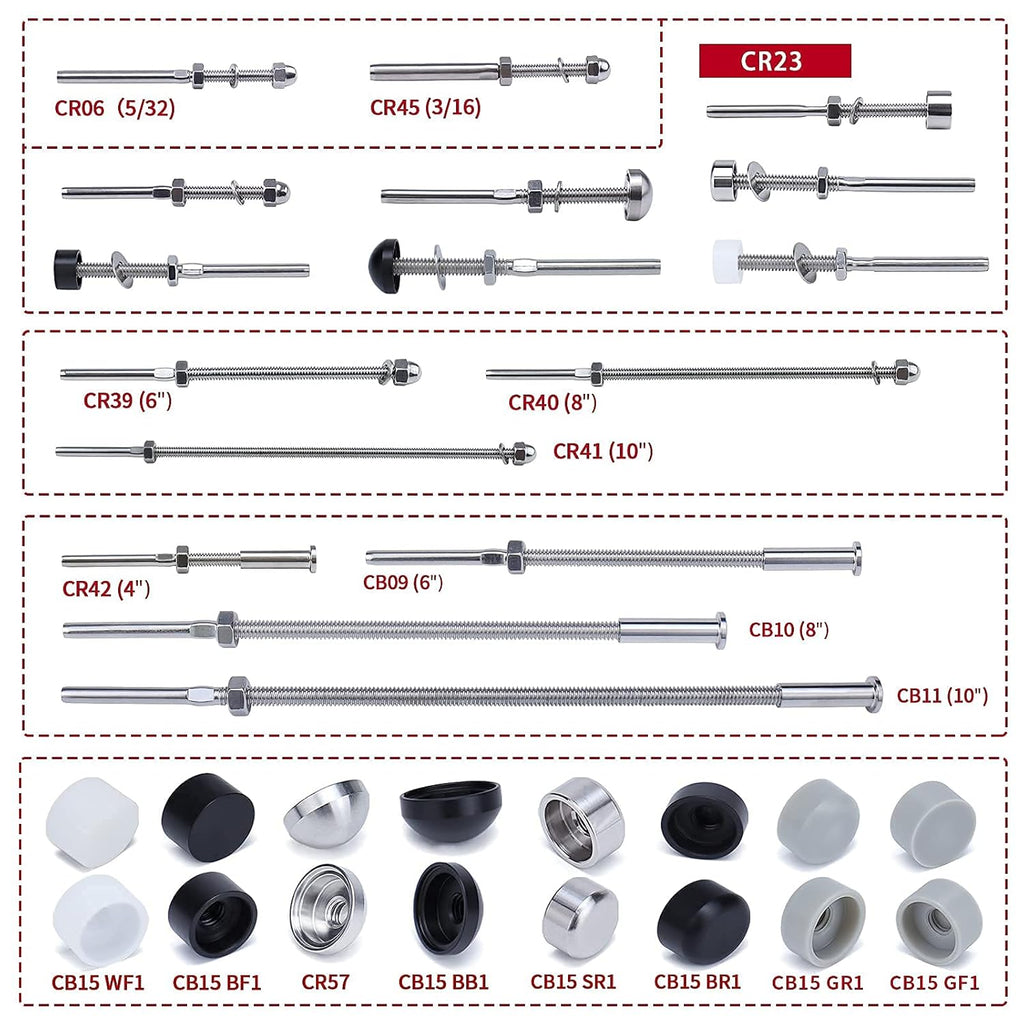 20Pack 1/8 Cable Railing Kit T316 Stainless Steel Terminal P42109